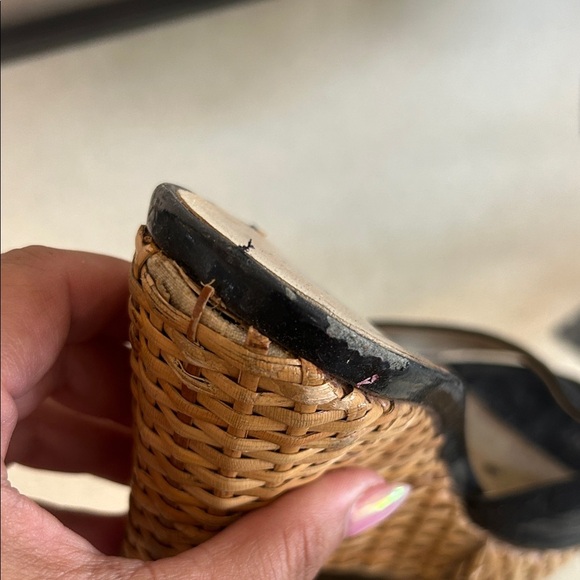 Prada Black and Tan Bamboo Woven Wedge Sandals - Picture 10 of 11